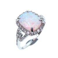 Silver Ring with Inlay Created Opal & White CZ