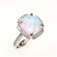 Silver Ring w/ Inlay Created Opal & White CZ