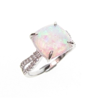 Silver Ring with Inlay Created Opal & White CZ