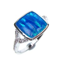 Silver Ring with Inlay Created Opal & White CZ