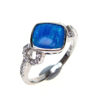 Silver Ring with Inlay Created Opal & White CZ