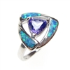 Silver Ring with Inlay Created Opal and Tanzanite CZ