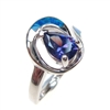 Silver Ring with Inlay Created Opal and Tanzanite CZ