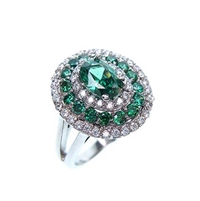 Silver Ring with White and Emerald CZ