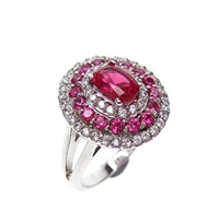 Silver Ring with White and Ruby CZ