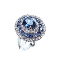 Silver Ring with White and Sapphire CZ