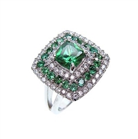 Silver Ring with White and Emerald CZ