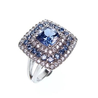 Silver Ring with White and Sapphire CZ