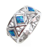 Silver Ring with Inlay Created Opal