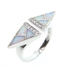 Silver Ring with Inlay Created Opal and White CZ