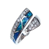 Silver Ring with Inlay Created Opal and White CZ