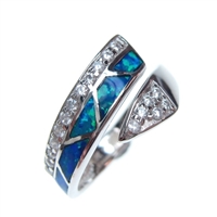 Silver Ring with Inlay Created Opal and White CZ