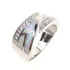 Silver Ring with Inlay Created Opal and White CZ