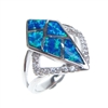 Silver Ring with Inlay Created Opal and White CZ