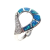 Silver Ring with Inlay Created Opal and White CZ