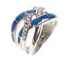 Silver Ring with Inlay Created Opal & White CZ