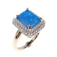 Silver Ring with Inlay Created Opal and White CZ