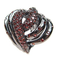 Silver Ring (Black Rhodium Plated) w/ Garnet Color CZ