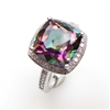 Sterling Silver Ring with Rainbow Mystic Quartz and White CZ