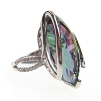 Sterling Silver Ring with Rainbow Mystic Quartz and White CZ