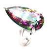 Sterling Silver Ring with Rainbow Mystic Quartz and White CZ