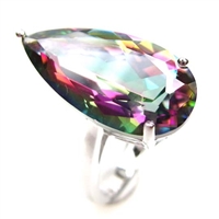 Sterling Silver Ring with Rainbow Mystic Quartz and White CZ