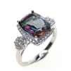 Sterling Silver Ring with Rainbow Mystic Quartz and White CZ