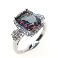 Sterling Silver Ring with Rainbow Mystic Quartz and White CZ