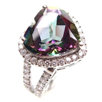 Sterling Silver Ring with Rainbow Mystic Quartz and White CZ