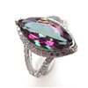 Sterling Silver Ring with Rainbow Mystic Quartz and White CZ