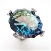 Sterling Silver Ring with Bluish Mystic Quartz and White CZ