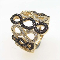 Silver Ring (Gold Plated) w/ White & Chocolate CZ