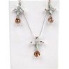 Silver Earrings and Pendant Set (Rhodium Plated) w/ Inlay Created Opal & Champagne CZ