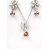 Silver Earrings and Pendant Set (Rhodium Plated) w/ Inlay Created Opal & Champagne CZ