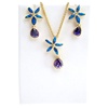 Silver Earrings (Gold Plated) W/ Inlay Created Opal and Tanzanite CZ