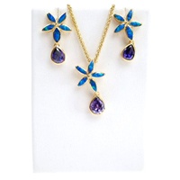 Silver Earrings (Gold Plated) W/ Inlay Created Opal and Tanzanite CZ