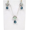 Silver Earring and Pendant Set (Rhodium Plated) W/ Inlay Created Opal and Blue Topaz CZ