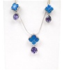 Silver Earring and Pendant Set (Rhodium Plated) W/ Inlay Created Opal and Tanzanite CZ