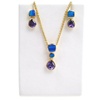 Silver Earrings and Pendant Set (Gold Plated) W/ Inlay Created Opal and Tanzanite CZ