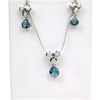 Silver Earrings and Pendant Set (Rhodium Plated) w/ Inlay Created Opal & Blue Topaz CZ