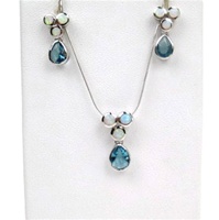 Silver Earrings and Pendant Set (Rhodium Plated) w/ Inlay Created Opal & Blue Topaz CZ