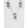 Silver Earrings and Pendant Set (Rhodium Plated) w/ Inlay Created Opal & Champagne CZ