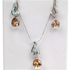 Silver Earrings and Pendant Set (Rhodium Plated) w/ Inlay Created Opal & Champagne CZ