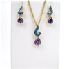 Silver Earrings and Pendant Set (Gold Plated) W/ Inlay Created Opal and Tanzanite CZ