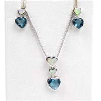 Silver Earrings and Pendant Set (Rhodium Plated) w/ Inlay Created Opal & Blue Topaz CZ