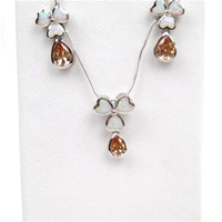 Silver Earrings and Pendant Set (Rhodium Plated) w/ Inlay Created Opal & Champagne CZ