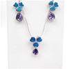 Silver Earrings and Pendant Set (Rhodium Plated) w/ Inlay Created Opal & Tanzanite CZ