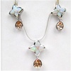 Silver Earrings and Pendant Set (Rhodium Plated) w/ Inlay Created Opal & Champagne CZ