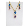 Silver Earrings and Pendant Set (Gold Plated) W/ Inlay Created Opal and Tanzanite CZ