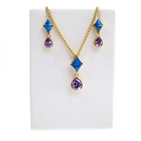 Silver Earrings and Pendant Set (Gold Plated) W/ Inlay Created Opal and Tanzanite CZ